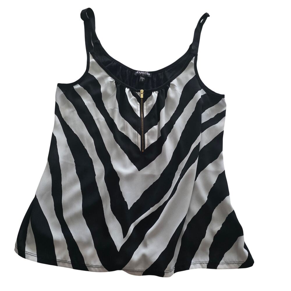 Vintage Express Y2K Black White Animal Zebra Print Tank Top Womens Sz M